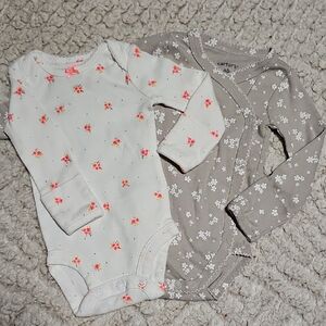 Carter's Floral Baby Bodysuit Pair - Cream and Gray